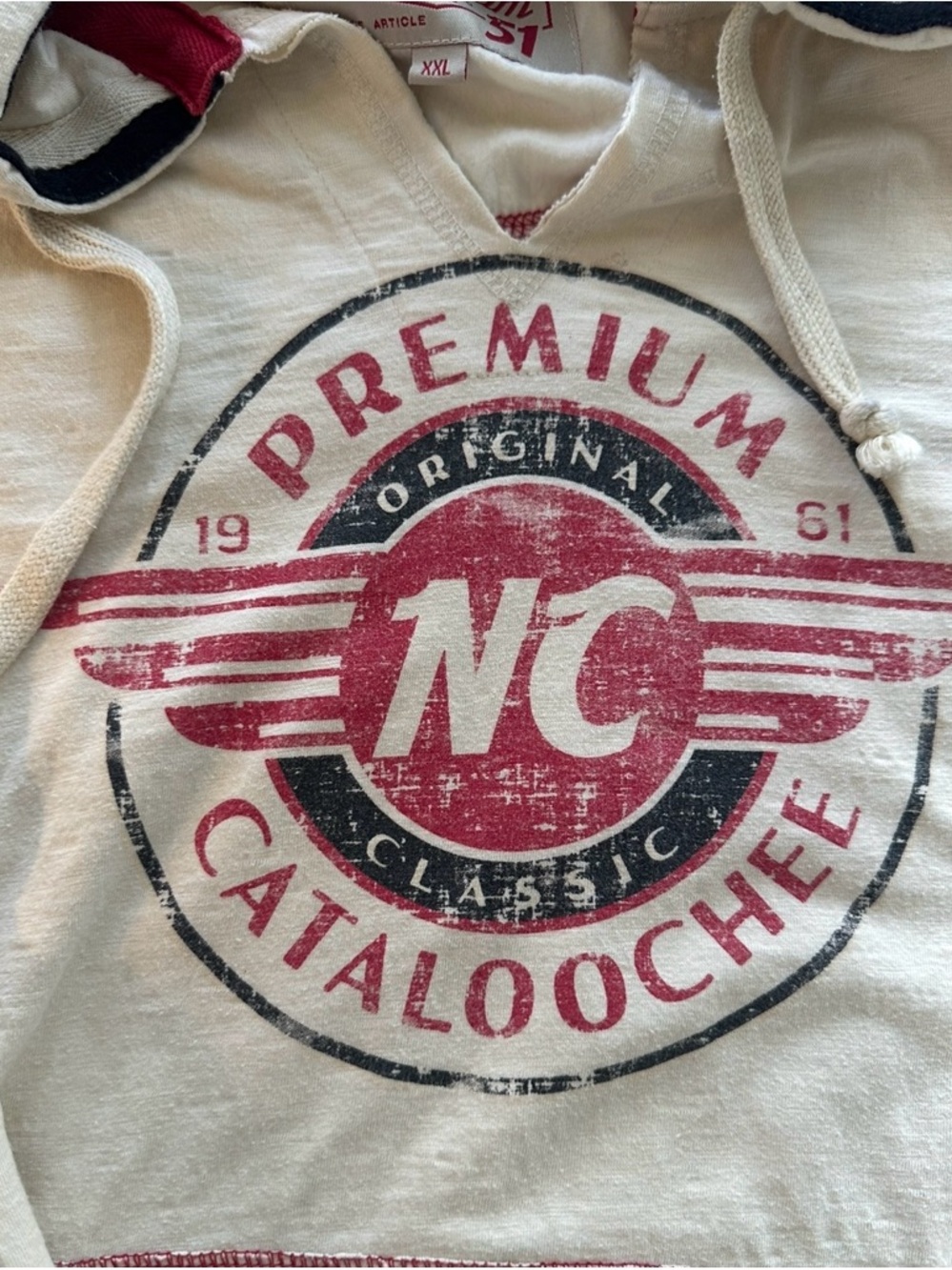 Premium NC Graphic Hoodie Sweater Cream with Red Trim #vintageinspired #y2k XXL - Picture 3 of 7
